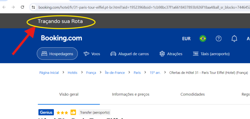 traçando sua rota no booking